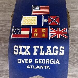 Vintage Six Flags Of Atlanta Georgia Felt Pennant Souvenir With Flags - 1970s